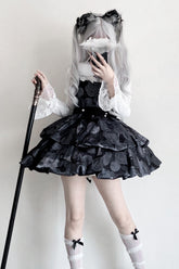 ブラックローズプリント 2層 蝶結び ゴシックロリータ Jsk ドレス